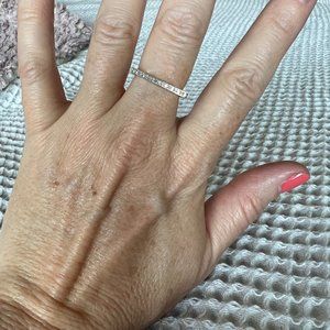 Silver and Diamond Pave Bar Ring - Size 8